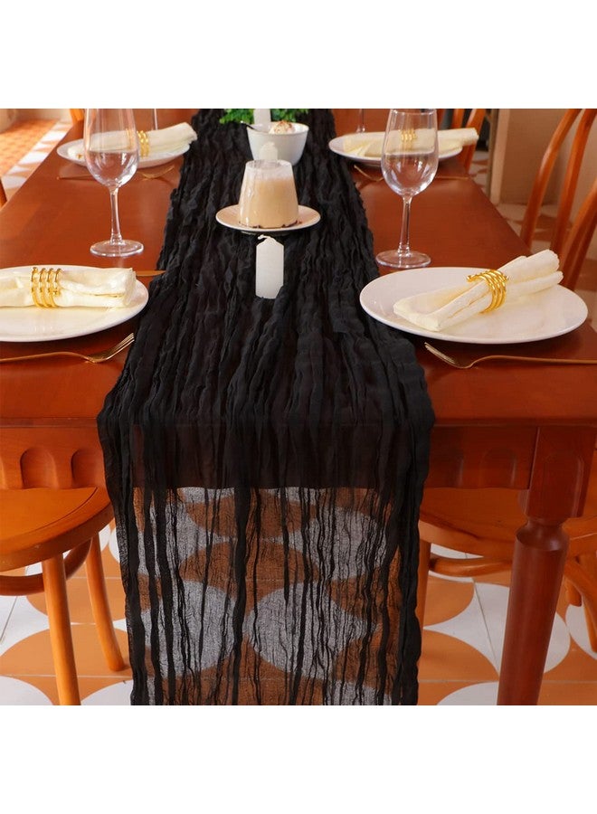 Snowkingdom 13Ft Black Cheesecloth Table Runner, 160inch Long Cheese Cloth Boho Gauze Runner for Wedding Bridal Baby Shower Birthday Holiday Party Sheer Halloween Table Decorations - Image 1