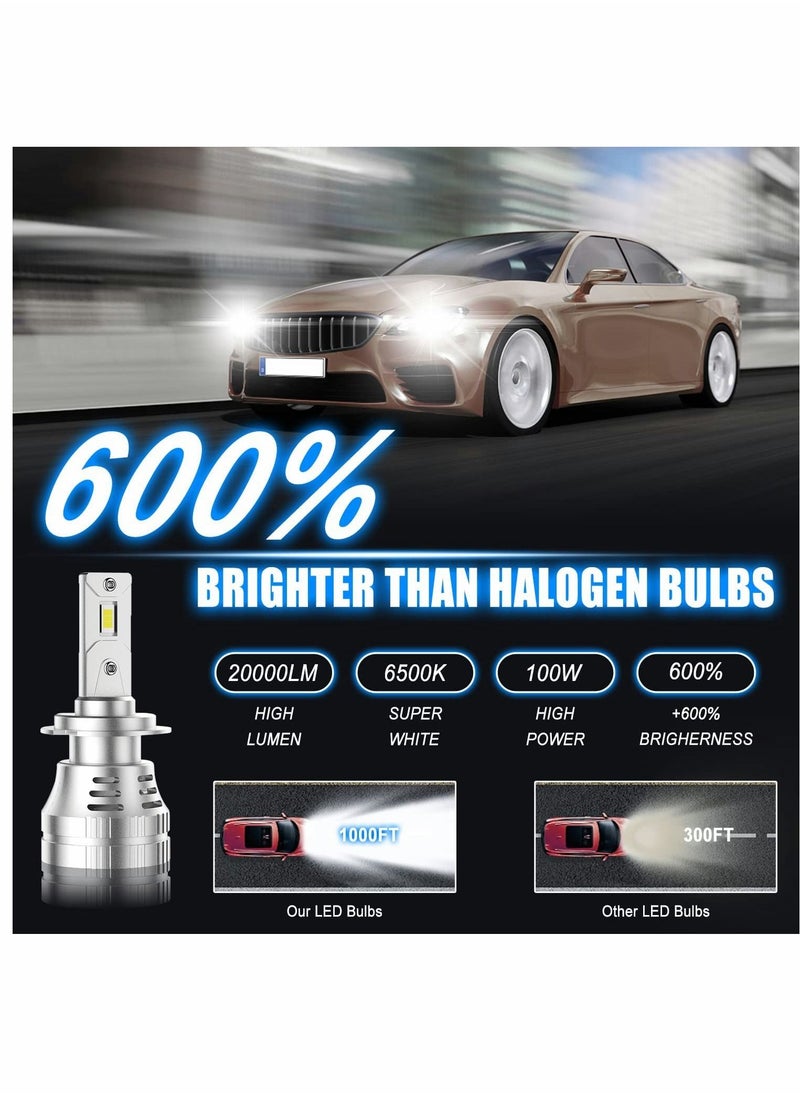 Y&D - H7 LED Headlight Bulbs Car Conversion Kits 100W 20000 Lumens 600% Brighter 6500K Pure White Wireless Kit Super Bright Waterproof Halogen Replacement Bulb 2 Pcs - Image 1