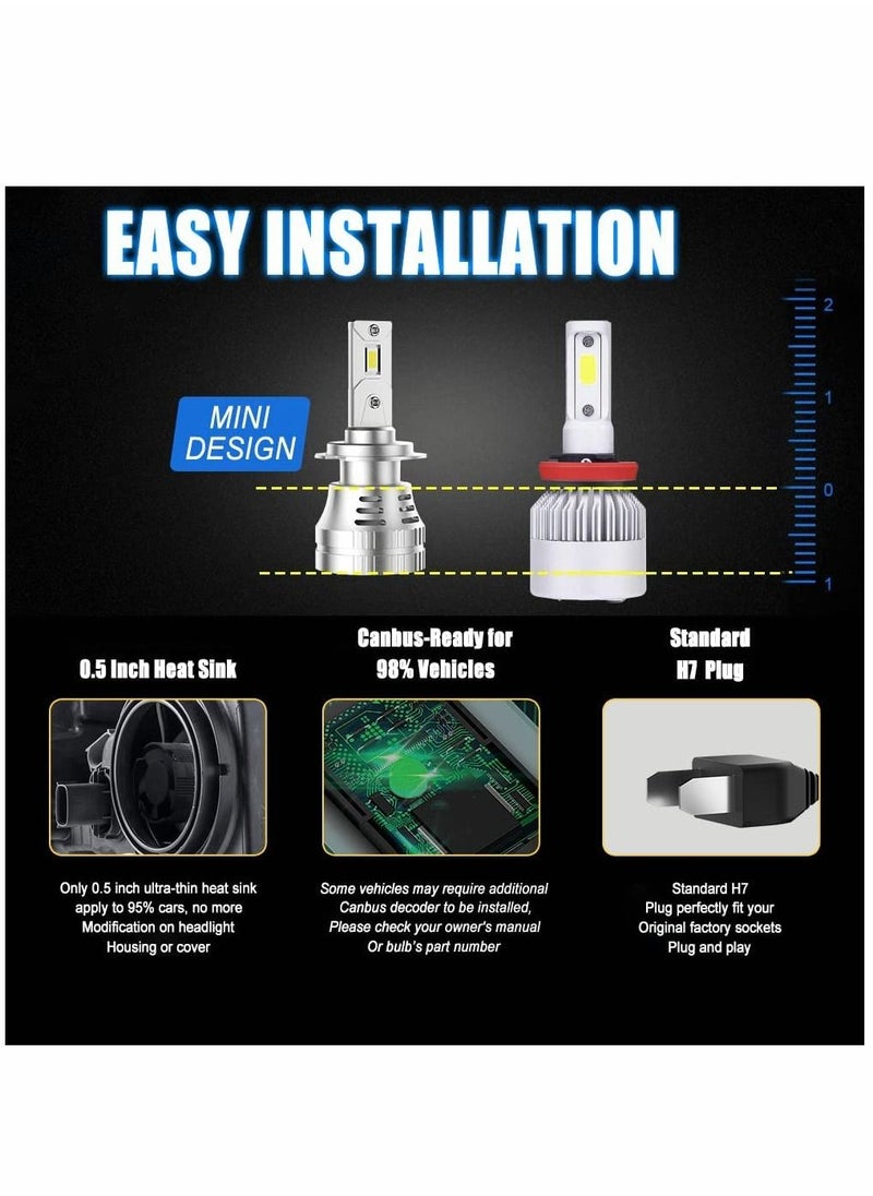 Y&D - H7 LED Headlight Bulbs Car Conversion Kits 100W 20000 Lumens 600% Brighter 6500K Pure White Wireless Kit Super Bright Waterproof Halogen Replacement Bulb 2 Pcs - Image 1