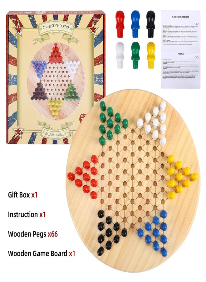 Gothink Chinese Checkers Board Game Toy for Adults Seniors Kids, 11.5 inches Classic Wooden Checkers Game Set, 66 Wooden Pegs in 6 Bright Colors, Fun Family Board Games for All Ages - Image 4