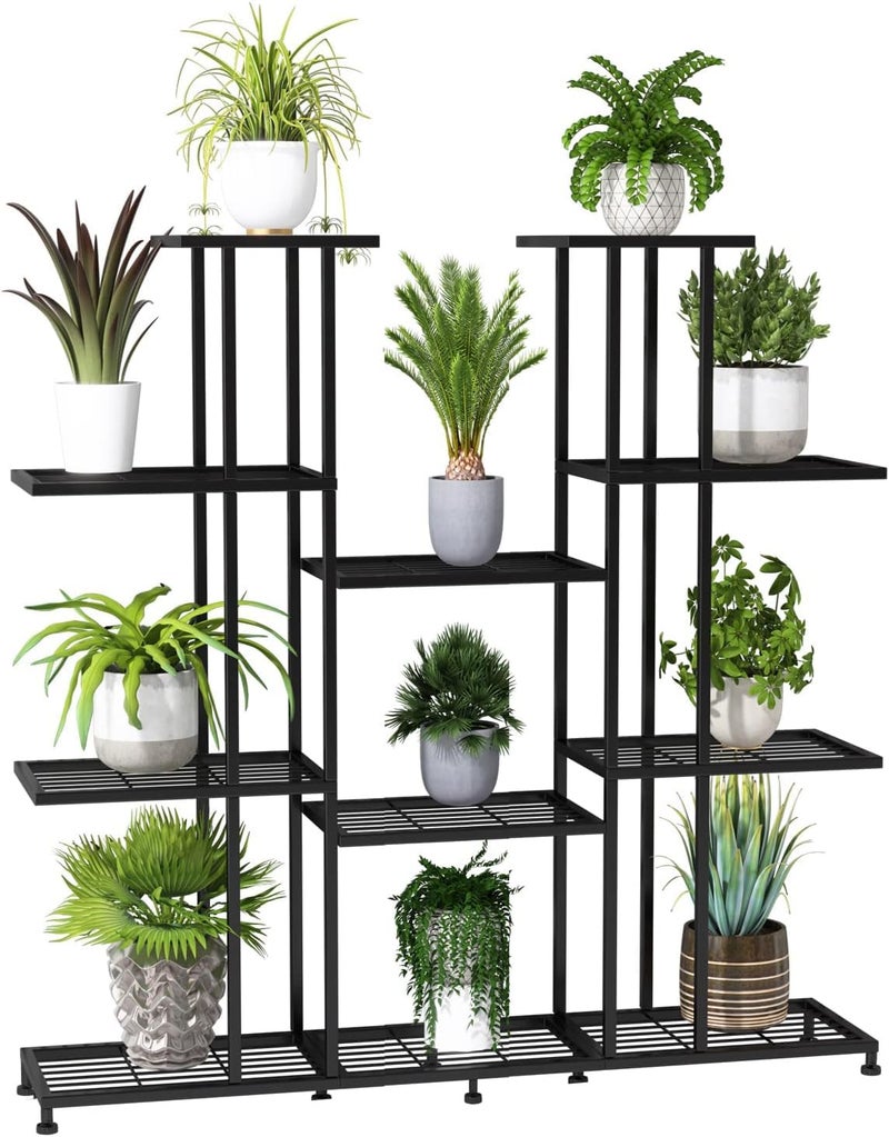Snazzy Metal multi tier Plant Stand, large indoor Plant Stands Decorative Plant Shelf for outdoor Patio Garden Balcony and Yard (9 Tier Black) - Image 1