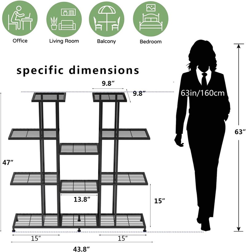 Snazzy Metal multi tier Plant Stand, large indoor Plant Stands Decorative Plant Shelf for outdoor Patio Garden Balcony and Yard (9 Tier Black) - Image 3