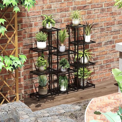 Snazzy Metal multi tier Plant Stand, large indoor Plant Stands Decorative Plant Shelf for outdoor Patio Garden Balcony and Yard (9 Tier Black) - Image 2