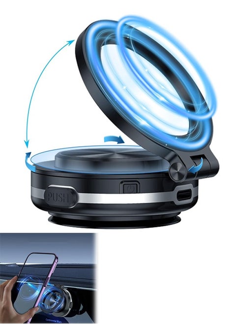 Rotatable Car Suction Phone Mount, 360° Rotating 270° Folding Electric Vacuum Magnetic Suction Car Phone Mount, Double Sided Universal Smart Holder for Car/Gym/Mirror/Smooth Surface