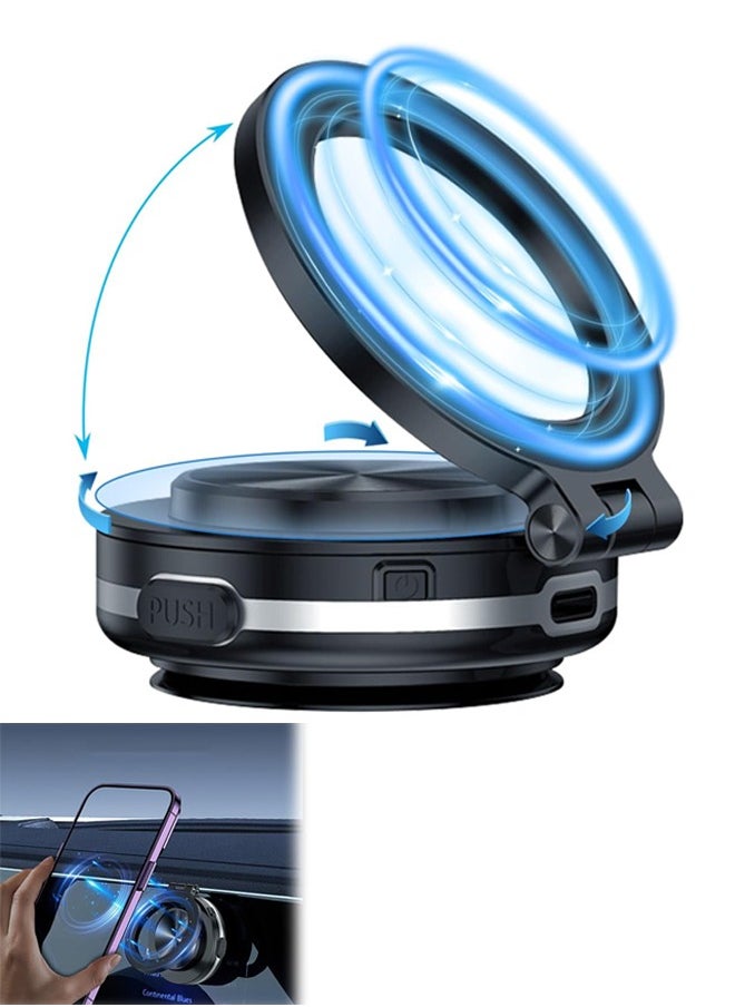 Rotatable Car Suction Phone Mount, 360° Rotating 270° Folding Electric Vacuum Magnetic Suction Car Phone Mount, Double Sided Universal Smart Holder for Car/Gym/Mirror/Smooth Surface