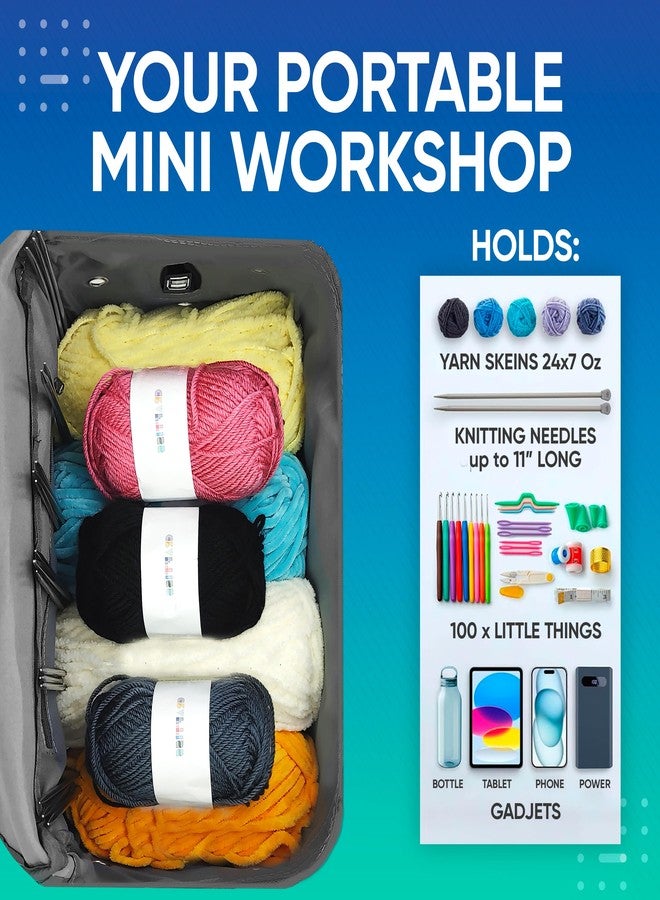 CRAFTISS Crochet Bag Yarn Storage - Christmas Gift - Durable Canvas Yarn Bag for Crochet Accessories - Backpack Organizer with Knitting Accessories Pockets and USB Cable - Image 3
