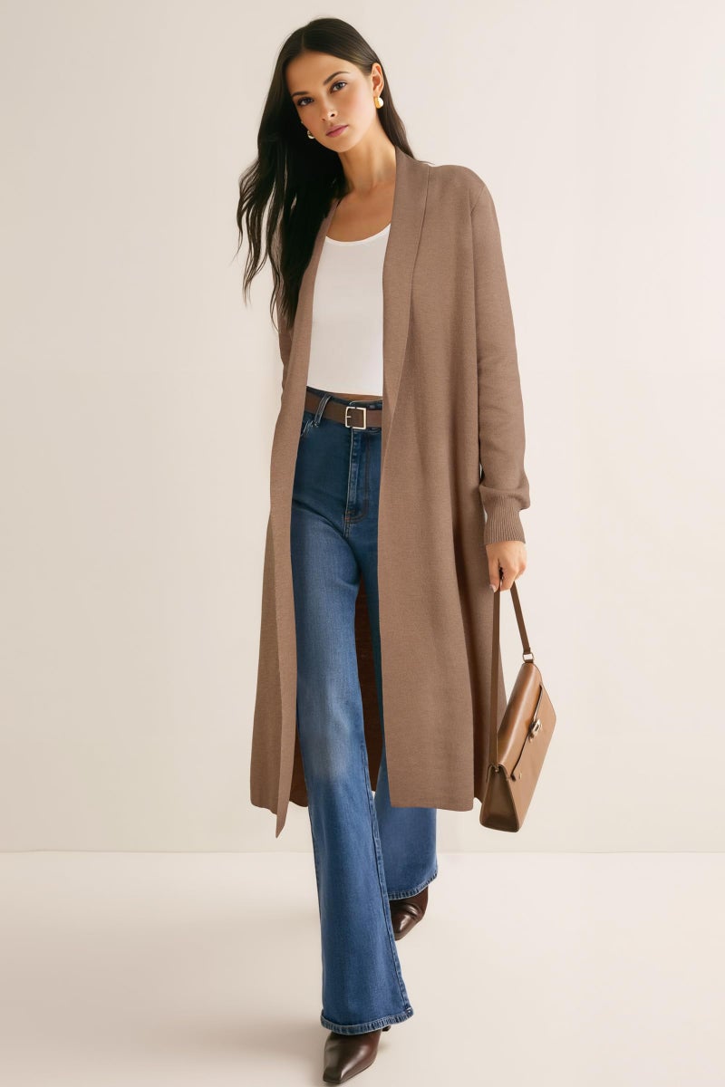 OUGES Women's Long Cardigan Wool Blend Oversized Sweaters Knit Open Front Business Casual Fall Outfits for 2026 Trendy Winter Coatigan Lightweight Coats Jacket Wear to Work with Pocket(Red Camel,L) - Image 2