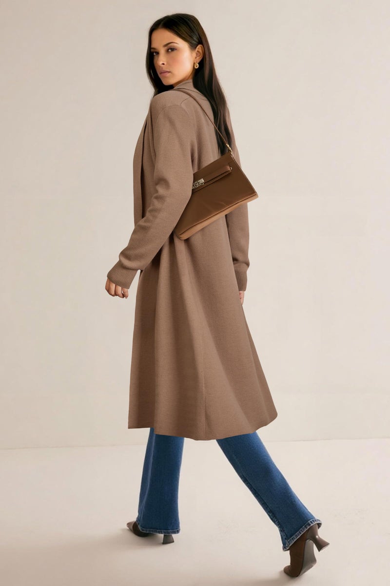 OUGES Women's Long Cardigan Wool Blend Oversized Sweaters Knit Open Front Business Casual Fall Outfits for 2026 Trendy Winter Coatigan Lightweight Coats Jacket Wear to Work with Pocket(Red Camel,L) - Image 4