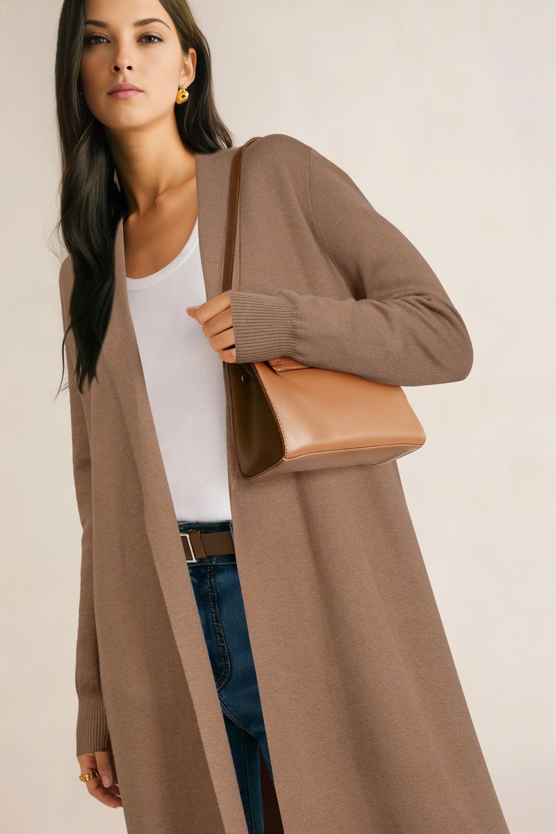 OUGES Women's Long Cardigan Wool Blend Oversized Sweaters Knit Open Front Business Casual Fall Outfits for 2026 Trendy Winter Coatigan Lightweight Coats Jacket Wear to Work with Pocket(Red Camel,L) - Image 3