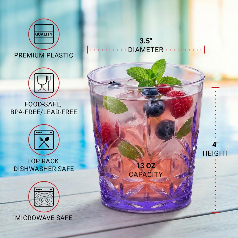 Bravario Royal Plastic Drinking Glasses,13 oz Set of 6, Plastic Cups Reusable Dishwasher Safe, Premium Juice & Water Tumblers for Home Kitchen Pool Party, Great Gift, BPA-Free Durable Mixed Colors - Image 4