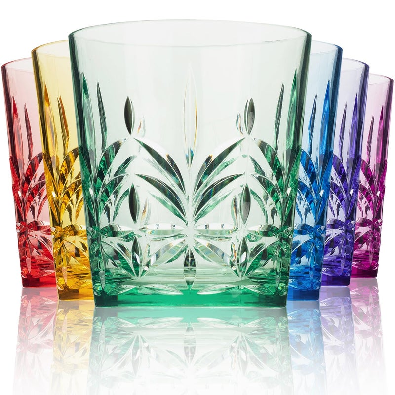 Bravario Royal Plastic Drinking Glasses,13 oz Set of 6, Plastic Cups Reusable Dishwasher Safe, Premium Juice & Water Tumblers for Home Kitchen Pool Party, Great Gift, BPA-Free Durable Mixed Colors - Image 1