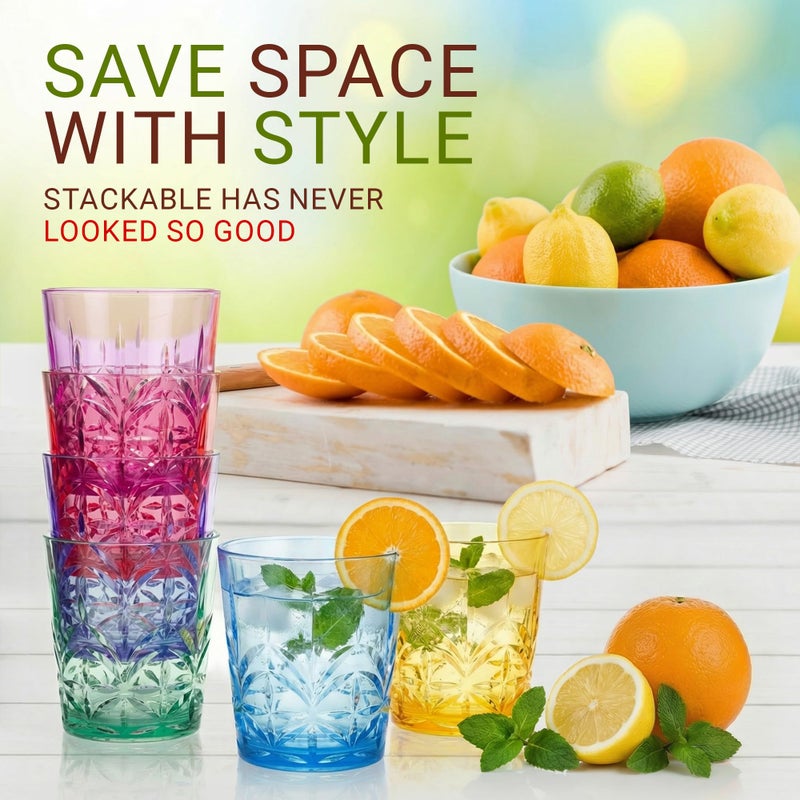 Bravario Royal Plastic Drinking Glasses,13 oz Set of 6, Plastic Cups Reusable Dishwasher Safe, Premium Juice & Water Tumblers for Home Kitchen Pool Party, Great Gift, BPA-Free Durable Mixed Colors - Image 3