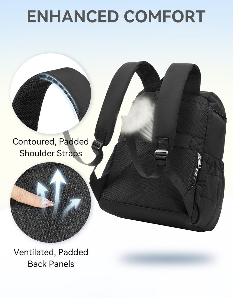 BOSTANTEN Women's Puffer Backpack, Versatile College Laptop Backpack with RFID Pocket, Water Resistant Casual Travel Daypack, Black - Image 4