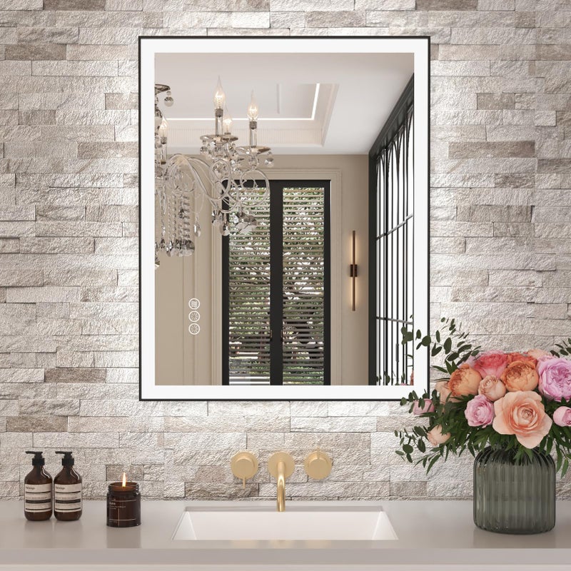 Amorho LED Bathroom Mirror 28"x 36" with Front and Backlight, Stepless Dimmable Wall Mirrors with Anti-Fog, Shatter-Proof, Memory, 3 Colors, Double LED Vanity Mirror (Horizontal/Vertical) - Image 1