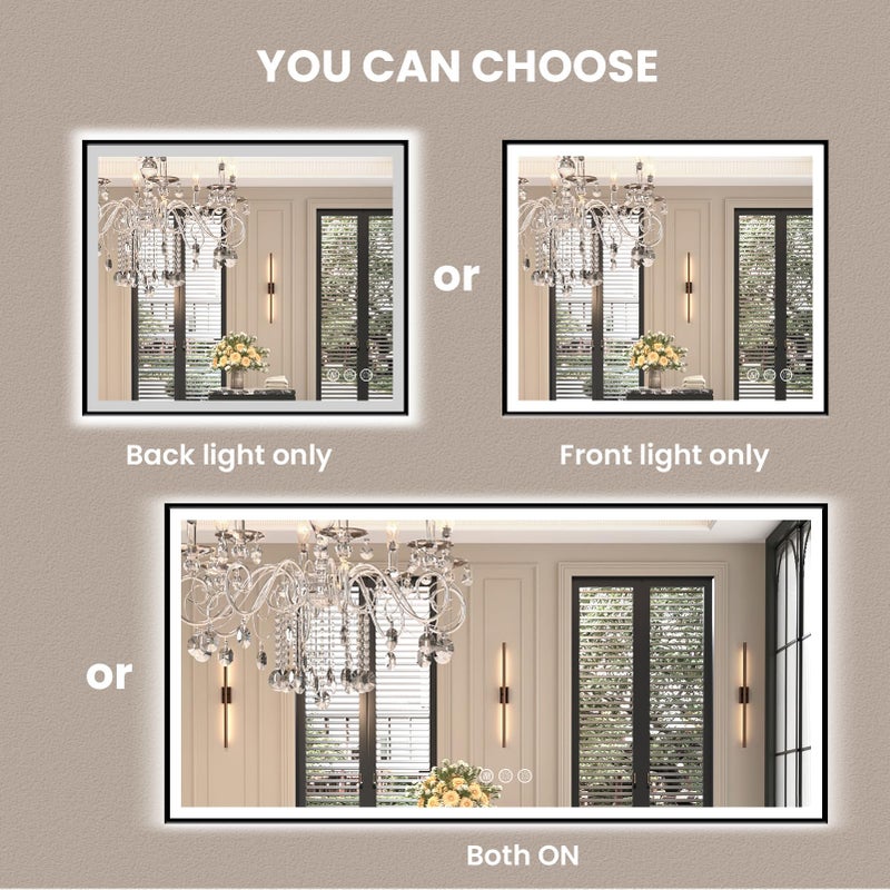 Amorho LED Bathroom Mirror 28"x 36" with Front and Backlight, Stepless Dimmable Wall Mirrors with Anti-Fog, Shatter-Proof, Memory, 3 Colors, Double LED Vanity Mirror (Horizontal/Vertical) - Image 2