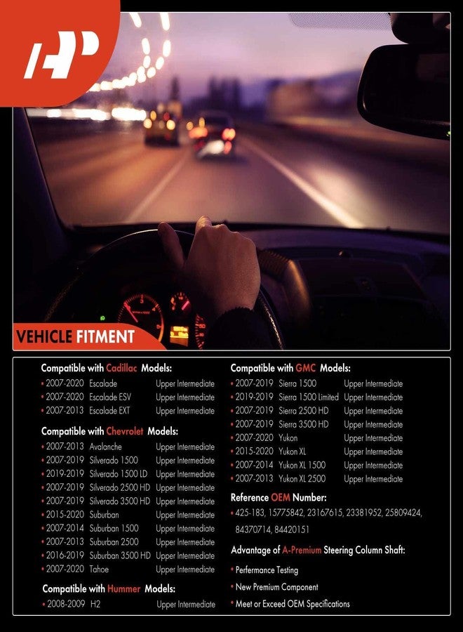 أ-بريميوم عمود توجيه علوي متوسط من A-Premium، متوافق مع سيارات شيفروليه وجي إم سي وكاديلاك موديلات 2007-2020 - أفالانش، سيلفرادو، سابربان، تاهو، سييرا، يوكون، إسكاليد - Image 3
