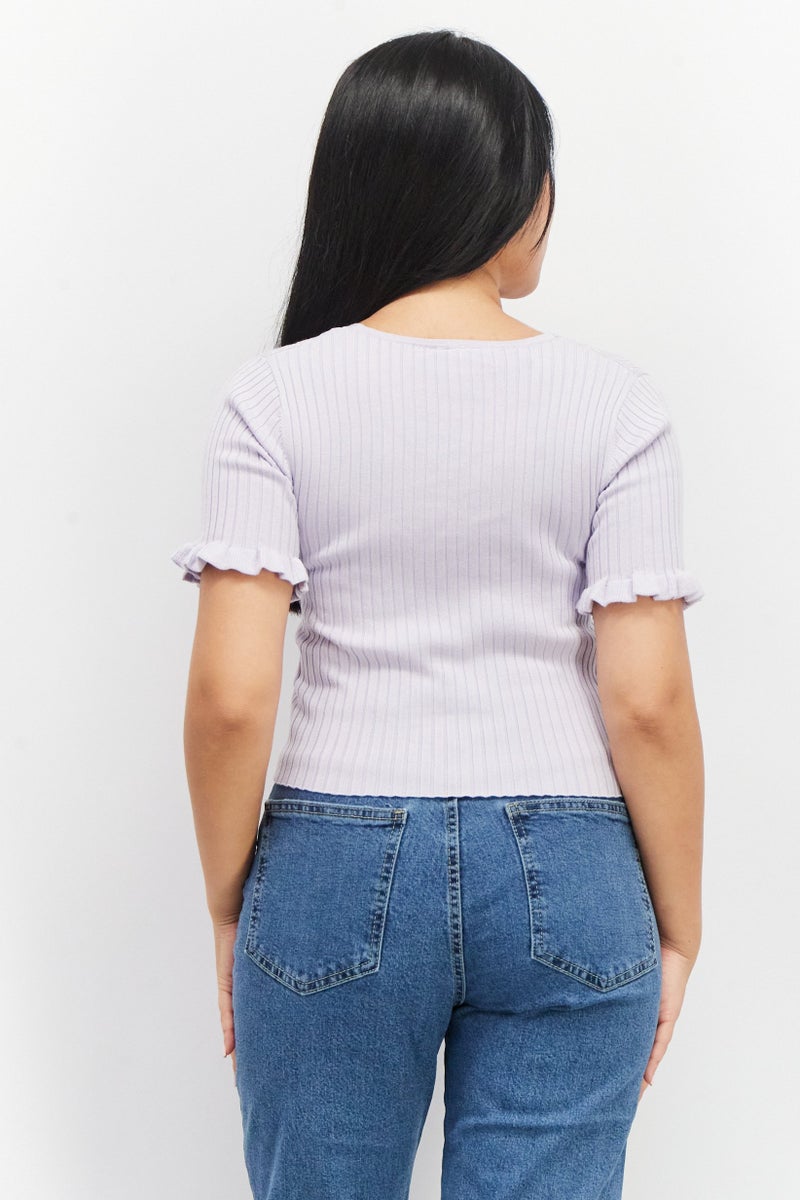 MONKI Women Textured Short Blouse, Light Purple - Image 3