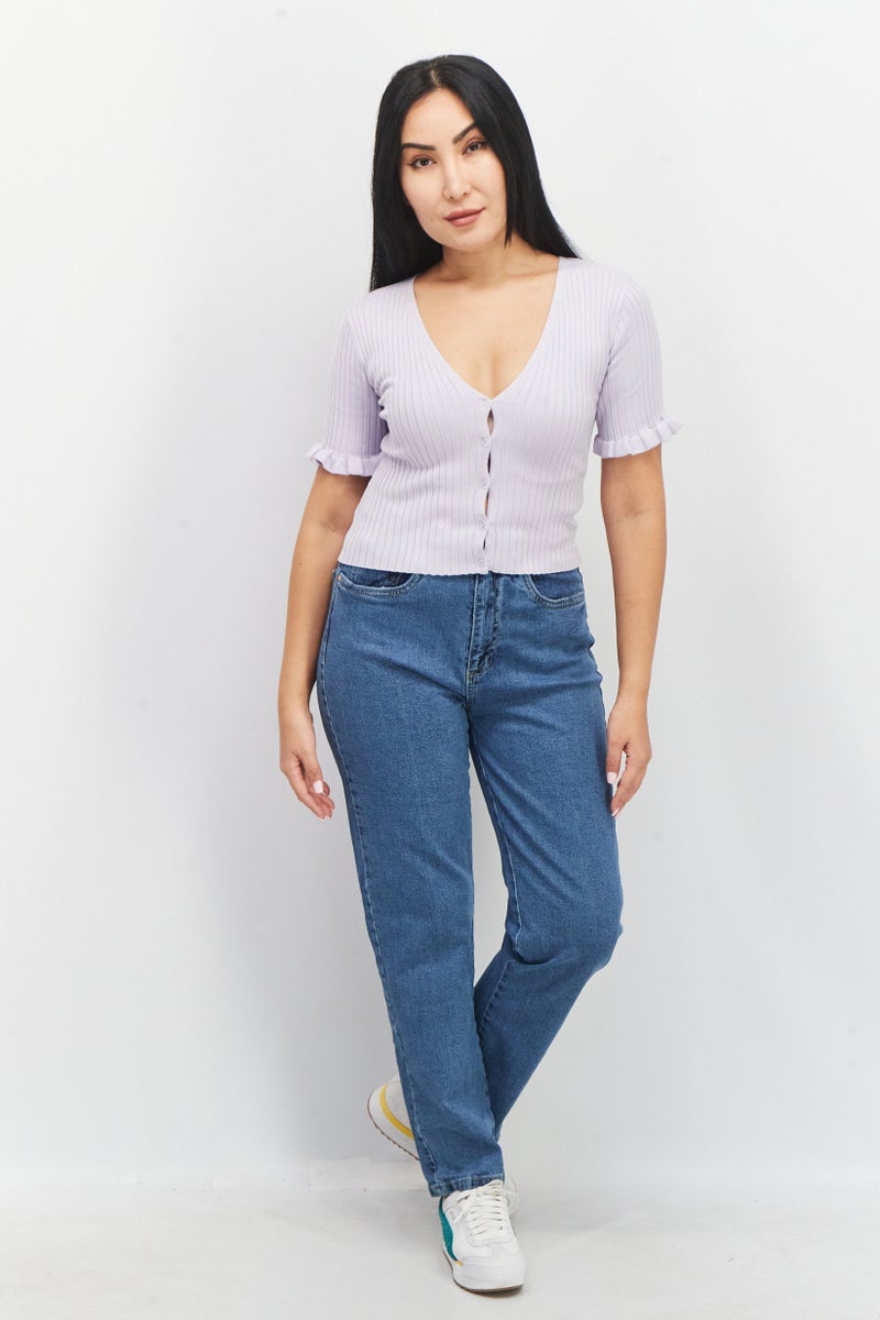 MONKI Women Textured Short Blouse, Light Purple - Image 2