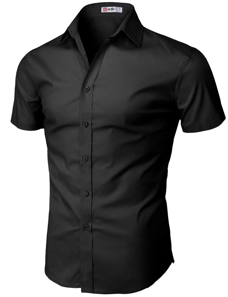 H2H Black Button up Shirt Men Black US L/Asia XL (KMTSTS0132) - Image 1