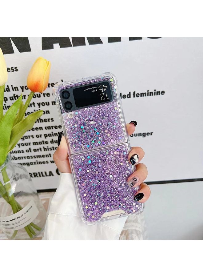 Case Cover For Samsung Galaxy Z Flip4 Glitter Sequins Epoxy TPU Phone Case Purple