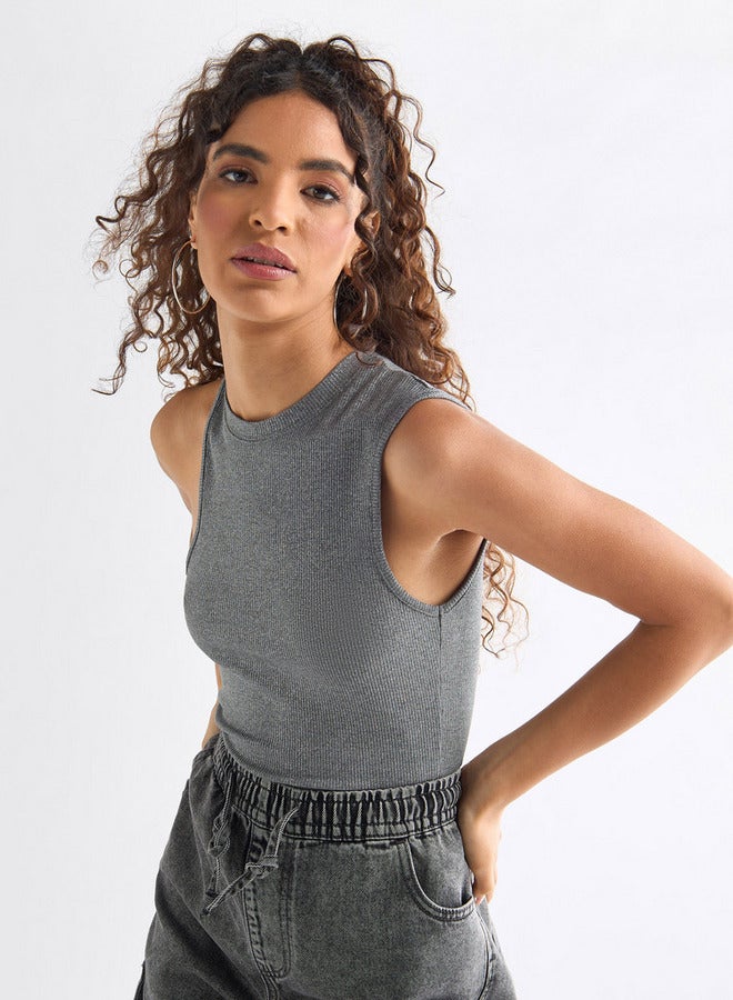 سبلاش فيڤ بلوزة مضلّعة دون أكمام بياقة ضيّقة - Image 1