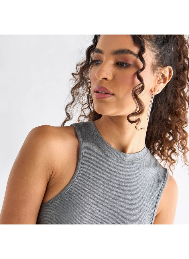 سبلاش فيڤ بلوزة مضلّعة دون أكمام بياقة ضيّقة - Image 4