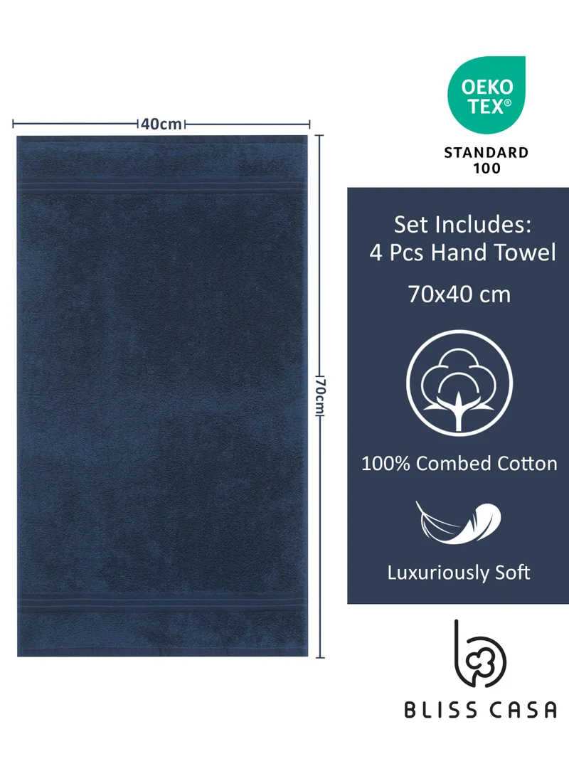 Bliss Casa 4-Piece 100% Combed Cotton Hand Towels - 550 GSM Quick Dry Highly Absorbent Hand Towel Set 16x28 Inch