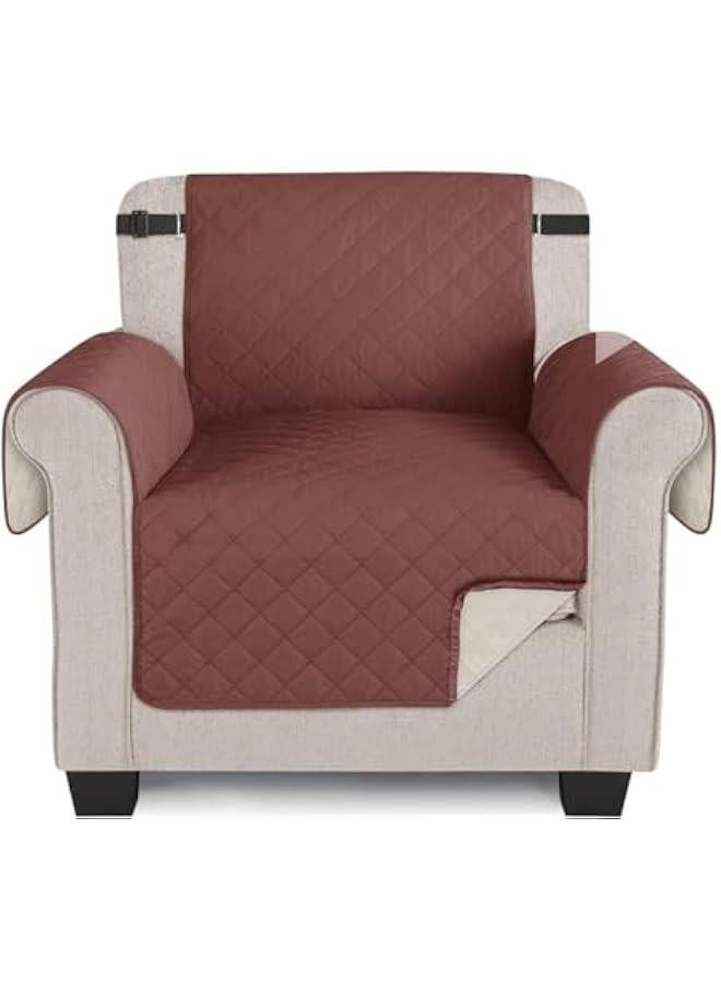 HOOKOR Reversible Washable Chair Covers Sofa Cover for Living Room 1 Seater Sofa Slipcover from Pets, Checked Pattern Thick Quilted with Elastic Strap (Brown,55×196CM) - Image 1