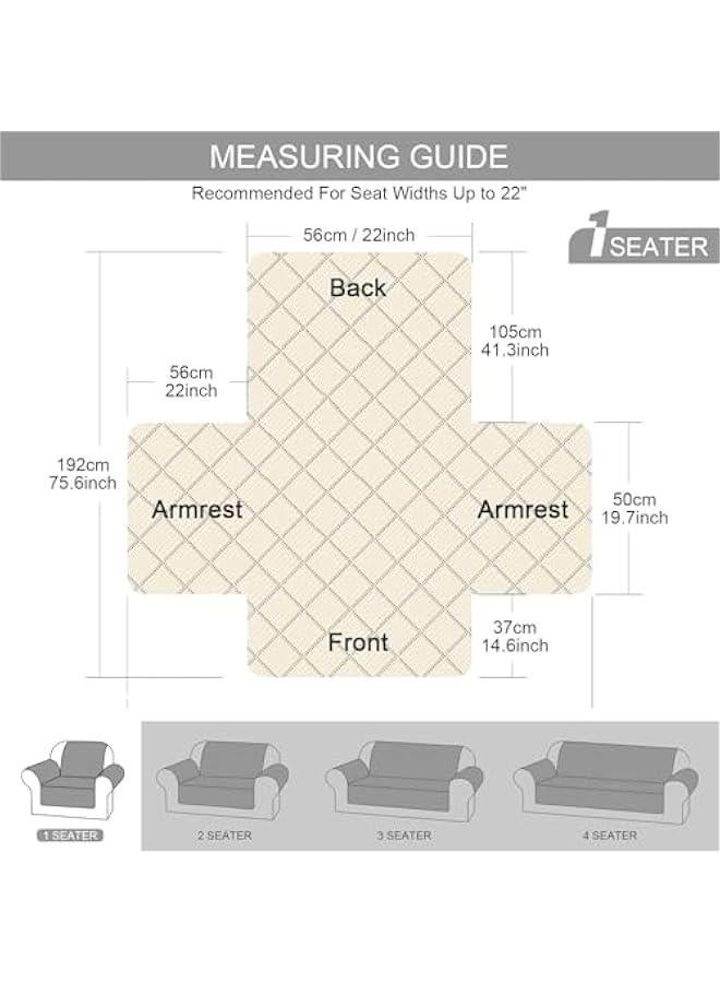 HOOKOR Reversible Washable Chair Covers Sofa Cover for Living Room 1 Seater Sofa Slipcover from Pets, Checked Pattern Thick Quilted with Elastic Strap (Brown,55×196CM) - Image 2