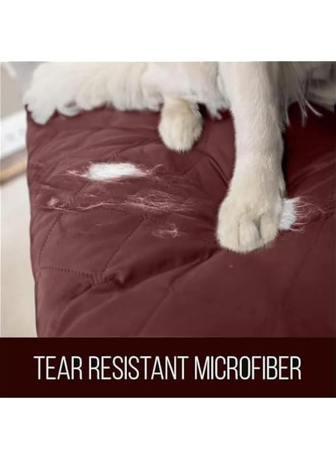 HOOKOR Reversible Washable Chair Covers Sofa Cover for Living Room 1 Seater Sofa Slipcover from Pets, Checked Pattern Thick Quilted with Elastic Strap (Brown,55×196CM) - Image 3