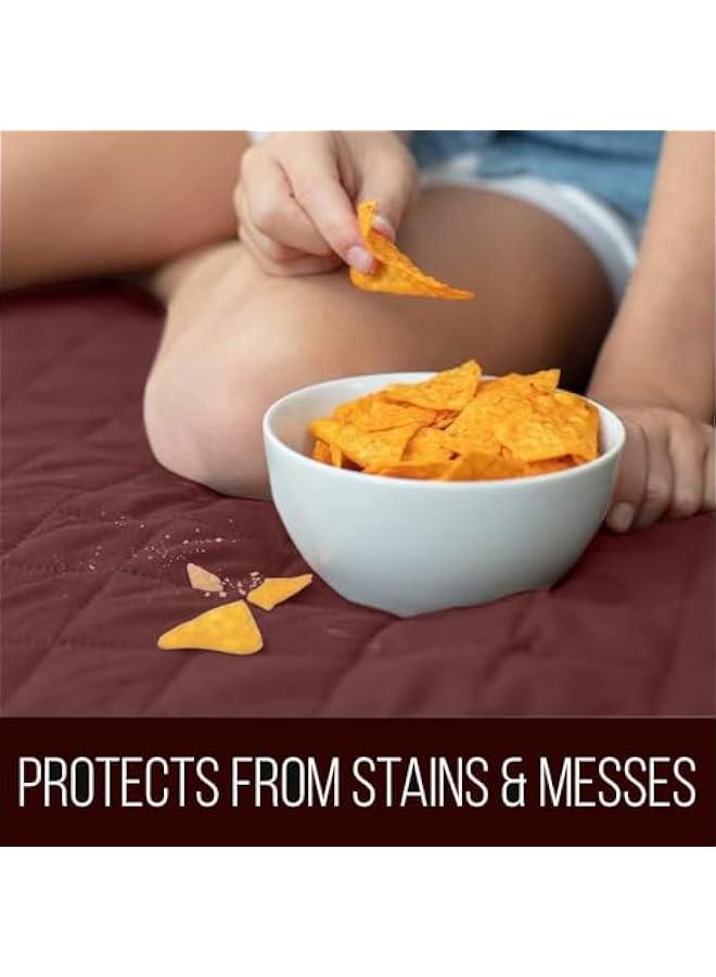 HOOKOR Reversible Washable Chair Covers Sofa Cover for Living Room 1 Seater Sofa Slipcover from Pets, Checked Pattern Thick Quilted with Elastic Strap (Brown,55×196CM) - Image 4