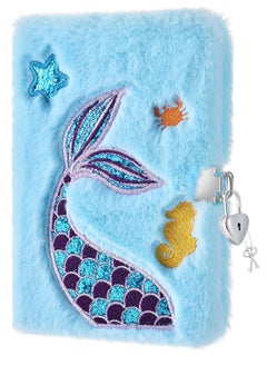 Excefore Plush Mermaid Notebook, A5 Glitter Mermaid Journal, Kids Hardcover Drawing Embroidery Notebooks, with Locks and Keys, for Travel, School, Office Notepad, Gift for Girls  - Image 1
