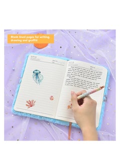 Excefore Plush Mermaid Notebook, A5 Glitter Mermaid Journal, Kids Hardcover Drawing Embroidery Notebooks, with Locks and Keys, for Travel, School, Office Notepad, Gift for Girls  - Image 4