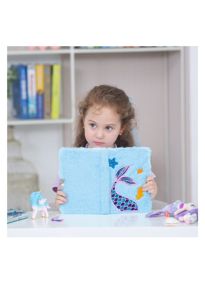Excefore Plush Mermaid Notebook, A5 Glitter Mermaid Journal, Kids Hardcover Drawing Embroidery Notebooks, with Locks and Keys, for Travel, School, Office Notepad, Gift for Girls  - Image 5