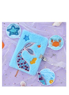 Excefore Plush Mermaid Notebook, A5 Glitter Mermaid Journal, Kids Hardcover Drawing Embroidery Notebooks, with Locks and Keys, for Travel, School, Office Notepad, Gift for Girls  - Image 3