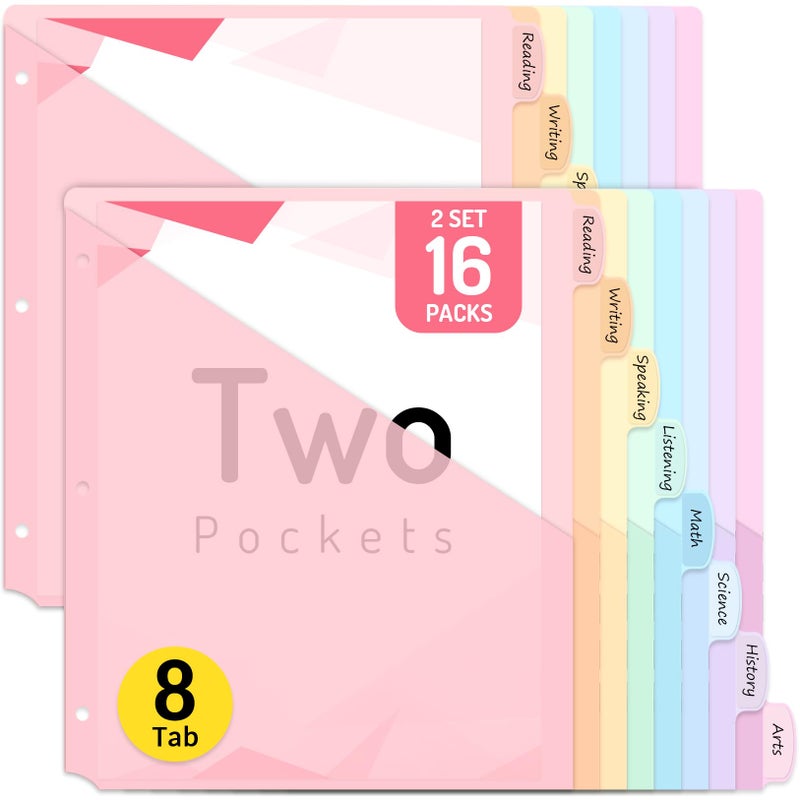 Forvencer 16 Count Dividers with Two Pockets, 8 tab Binder Dividers for 3 Ring Binder Organizer, Binder Divider with Tabs for School Office and Home Organization, Multicolor, 2 Sets - Image 1