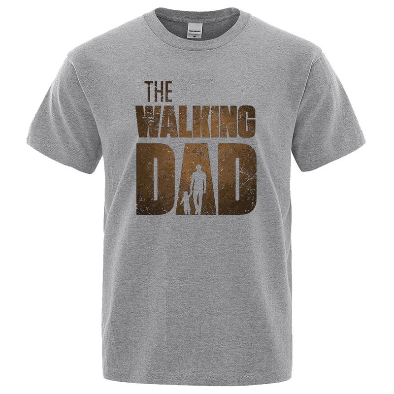 Walking Dad Funny Street Printing Men'S Fashion Summer Loose Pure Cotton Short Sleeve Casual Hip Hop T-Shirt - Image 1