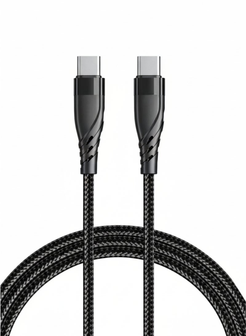 كابل USB-C إلى USB-C 60 واط شحن سريع - كابل بيانات وشحن من النوع C مضفر من النايلون لأجهزة iPhone 16/15 وiPad Pro وMacBook وSamsung وPixel (1 متر) أسود - Image 1