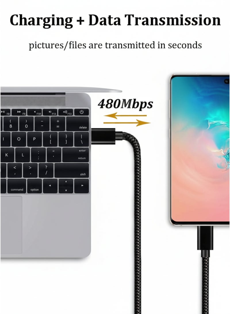 كابل USB-C إلى USB-C 60 واط شحن سريع - كابل بيانات وشحن من النوع C مضفر من النايلون لأجهزة iPhone 16/15 وiPad Pro وMacBook وSamsung وPixel (1 متر) أسود - Image 5