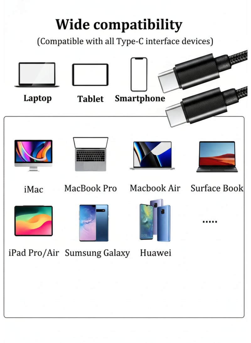 كابل USB-C إلى USB-C 60 واط شحن سريع - كابل بيانات وشحن من النوع C مضفر من النايلون لأجهزة iPhone 16/15 وiPad Pro وMacBook وSamsung وPixel (1 متر) أسود - Image 4