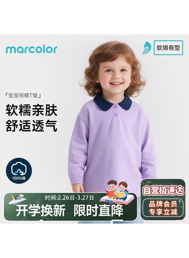 Marcolor Spring Cotton Comfortable Infant Toddler Girls Long Sleeve Polo Shirt Purple Blue Size 130