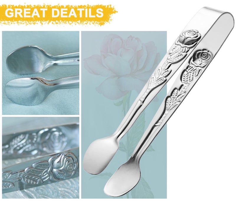 HINMAY 6PCS Mini Serving Tongs 5-Inch Small Sugar Tongs, Tiny Stainless Steel Kitchen Tong for Appetizers, Tea Party, Coffee Bar, Desserts (Silver) - Image 4