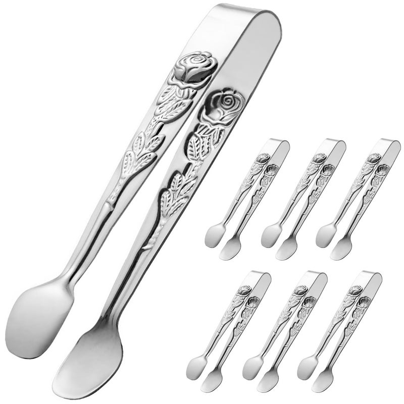 HINMAY 6PCS Mini Serving Tongs 5-Inch Small Sugar Tongs, Tiny Stainless Steel Kitchen Tong for Appetizers, Tea Party, Coffee Bar, Desserts (Silver) - Image 1