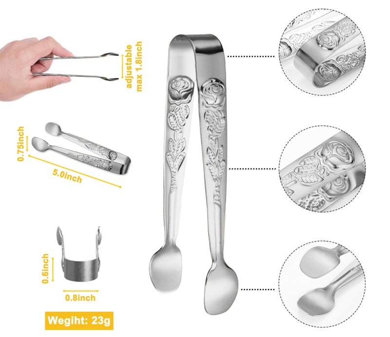 HINMAY 6PCS Mini Serving Tongs 5-Inch Small Sugar Tongs, Tiny Stainless Steel Kitchen Tong for Appetizers, Tea Party, Coffee Bar, Desserts (Silver) - Image 2