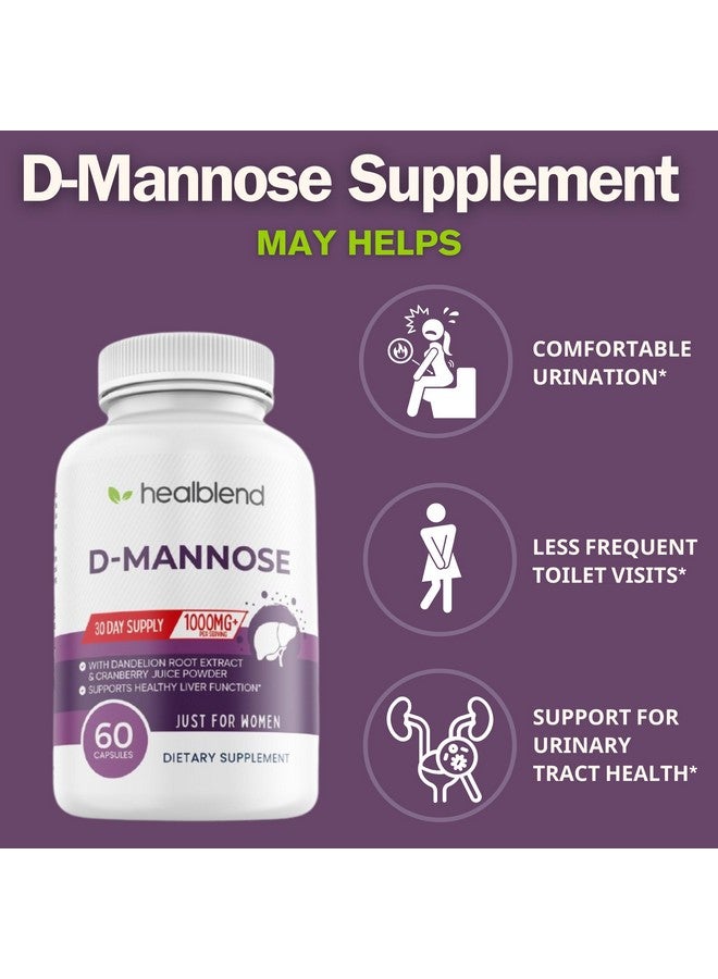 healblend D-Mannose 1000mg Capsules with Cranberry Juice Powder, Hibiscus, and Dandelion Extracts - 30 Day Supply for Urinary Tract Health - Image 2