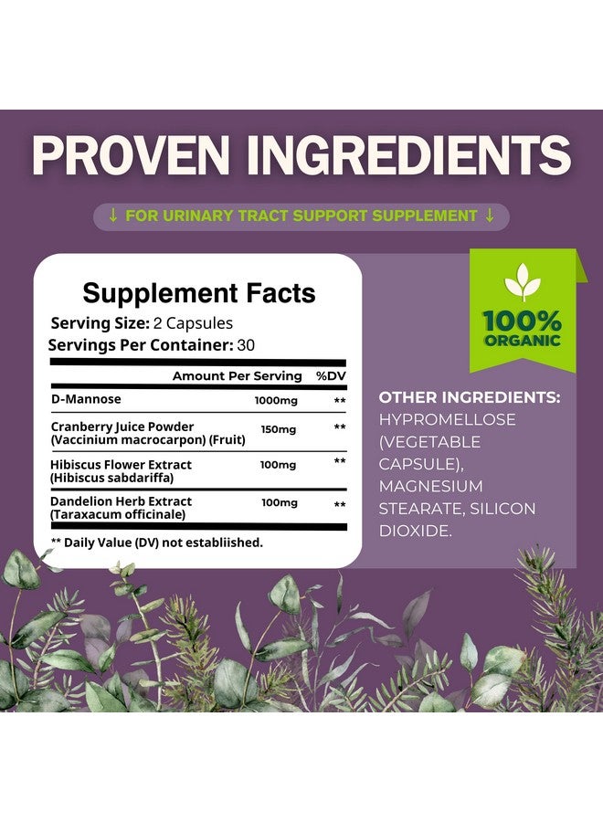 healblend D-Mannose 1000mg Capsules with Cranberry Juice Powder, Hibiscus, and Dandelion Extracts - 30 Day Supply for Urinary Tract Health - Image 3