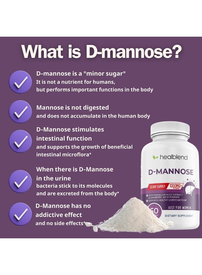 healblend D-Mannose 1000mg Capsules with Cranberry Juice Powder, Hibiscus, and Dandelion Extracts - 30 Day Supply for Urinary Tract Health - Image 5