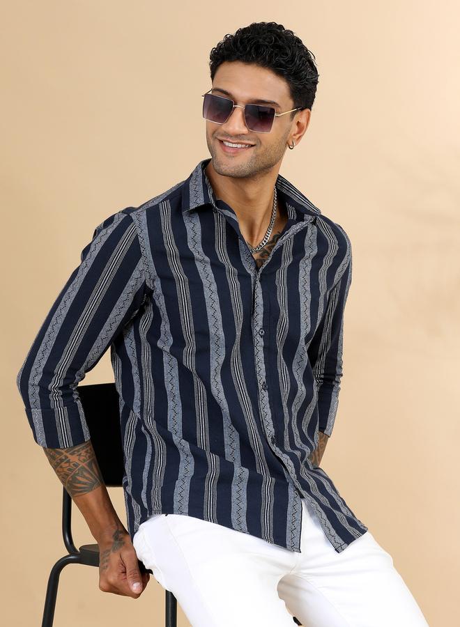 بوشيرت قميص مخطط بياقة سبريد - Image 1