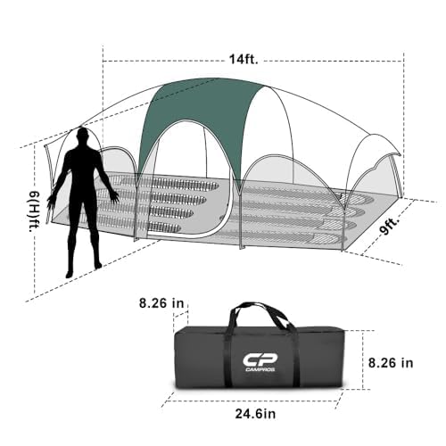 CAMPROS CP Tent-8-Person-Camping-Tents, Waterproof Windproof Family Tent, 5 Large Mesh Windows, Double Layer, Divided Curtain for Separated Room, Portable with Carry Bag - Dark Green - Image 3