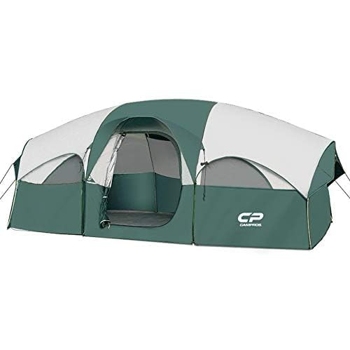 CAMPROS CP Tent-8-Person-Camping-Tents, Waterproof Windproof Family Tent, 5 Large Mesh Windows, Double Layer, Divided Curtain for Separated Room, Portable with Carry Bag - Dark Green - Image 2